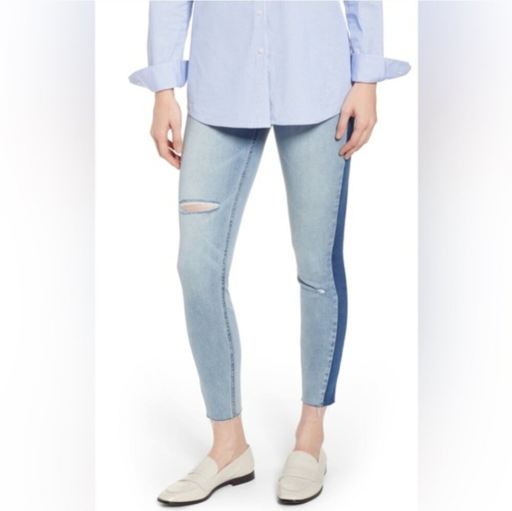 Spanx Distressed Ankle Skinny Jeans Washed Side Stripe Women's S Preppy